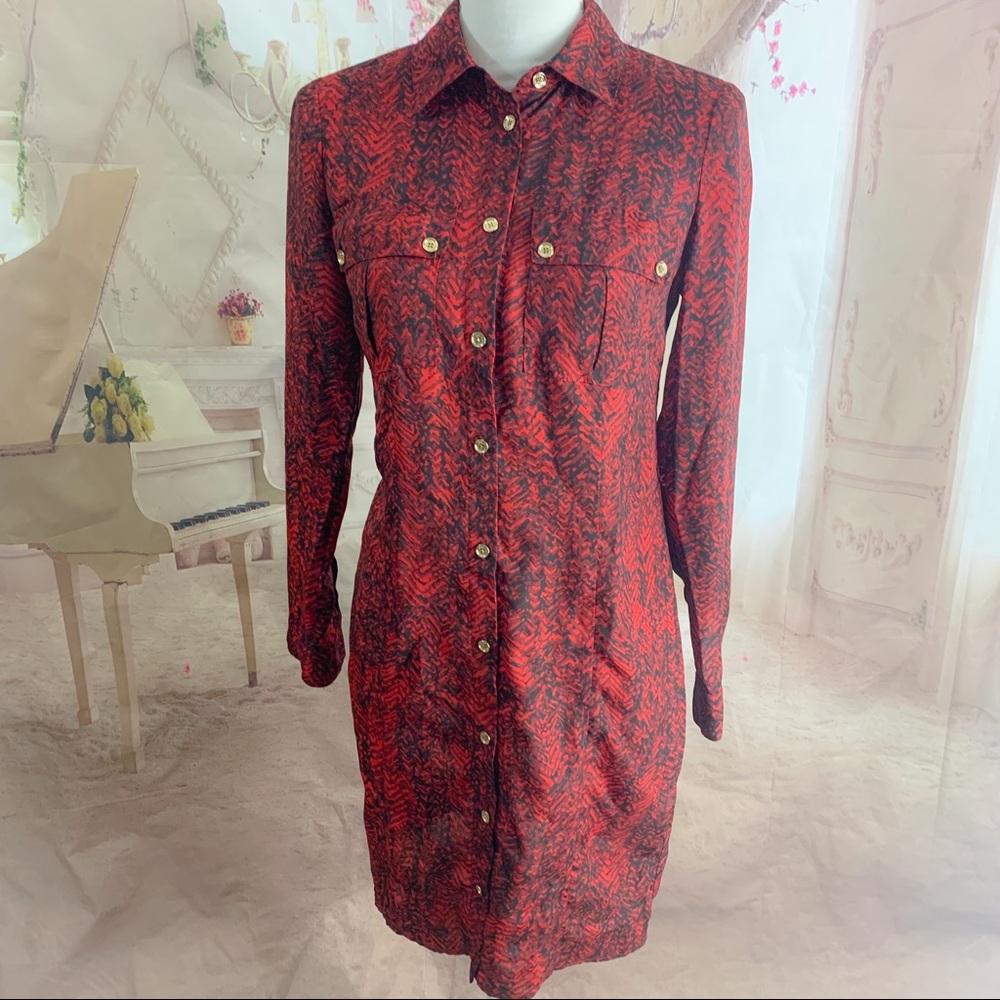 Michael Kors Red Animal Print button down pocket dress